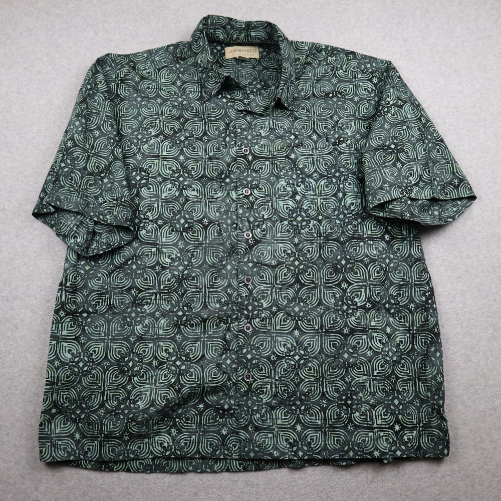 Johari West Shirt Mens 3XL Batik Leisure Teal Black Short Sleeve Button Down